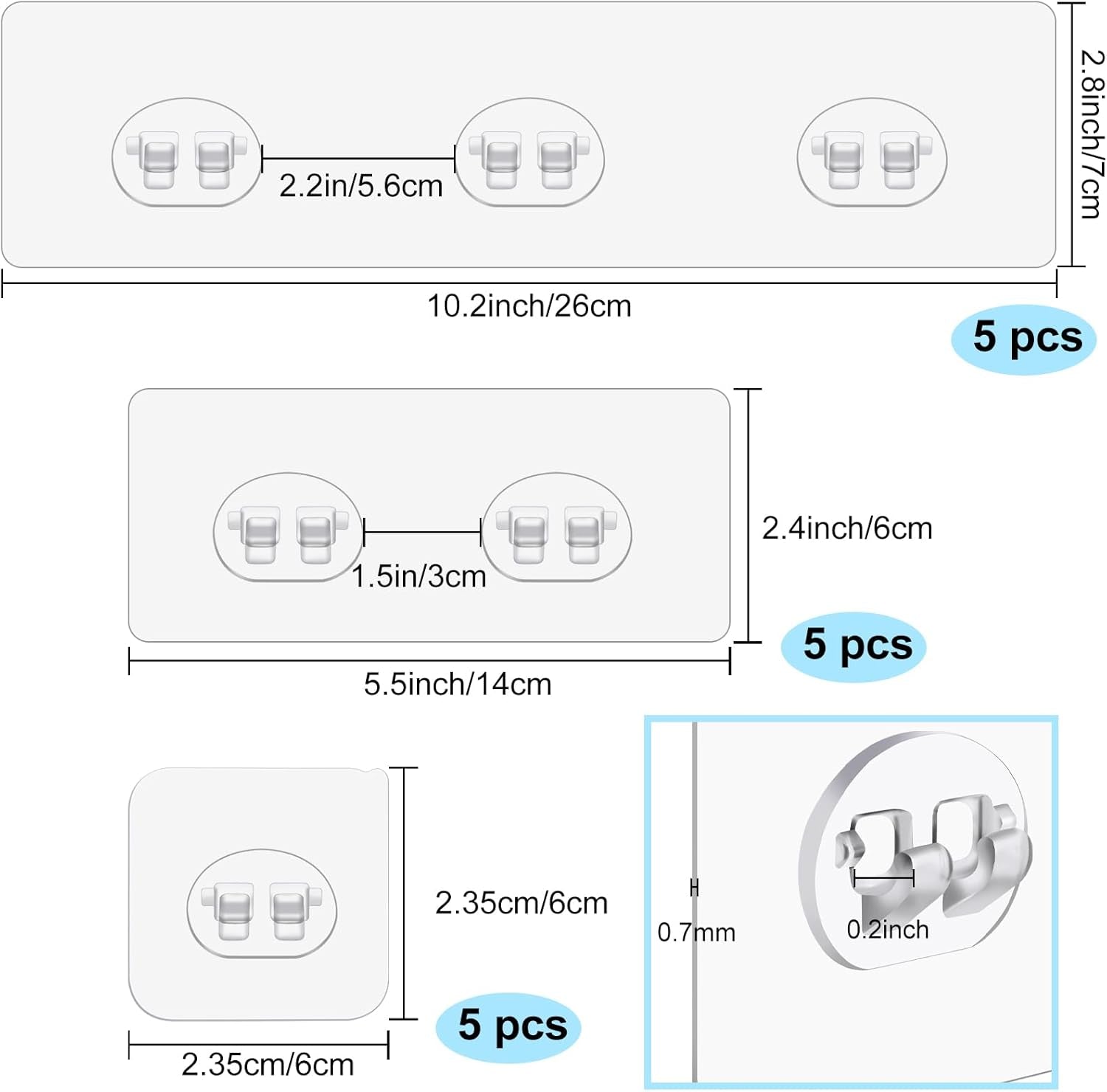 15 Pack Shower Caddy Adhesive Replacements, No-Drill Strong Hooks (fits 80 chars)