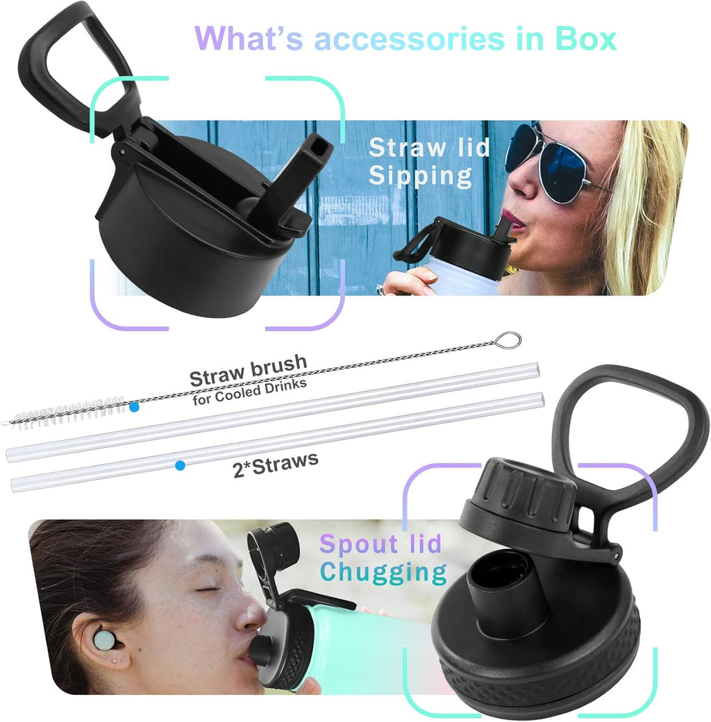 24 Oz Water Bottle, Sports Water Bottle with Straw Lid, Spout Lid, Vacuum-Insulated Stainless-Steel,Double-Walled Water Bottle for Hiking Biking (24 Oz, Indigo Black)