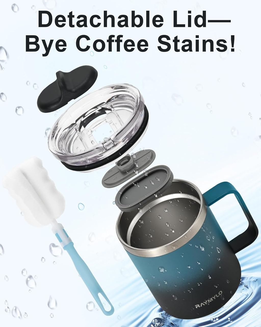 12 Oz Insulated Stainless Steel Coffee Mug with Leak-Proof Detachable Slider Lid, Keeps Beverages Cold for 9 Hours - Ideal for Home, Office, and Camping