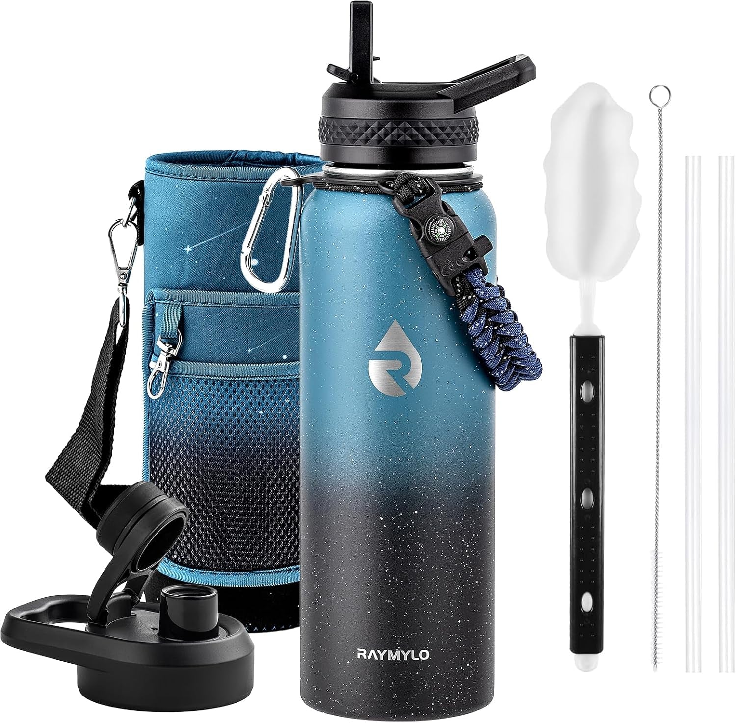 40Oz Insulated Water Bottle, Triple Wall Vacuum Stainless Steel Water Bottles, Keeps Cold 48H, Reusable Metal Water Flask Jug for Gym, Sports, Camping, Hiking,Travel, Starry Sky-Indigo/Black