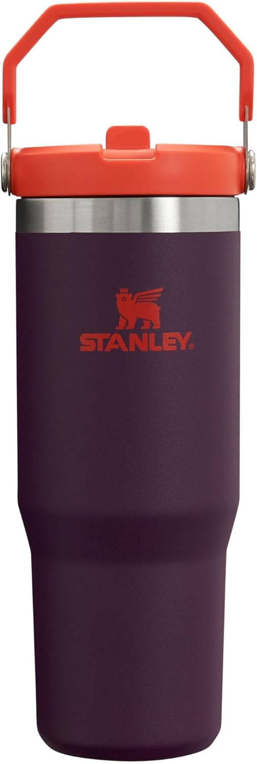 Iceflow 30 Oz Insulated Stainless Steel Tumbler with Handle, Twist-On Lid, and Flip-Up Straw - Leak Resistant, BPA-Free - Plum