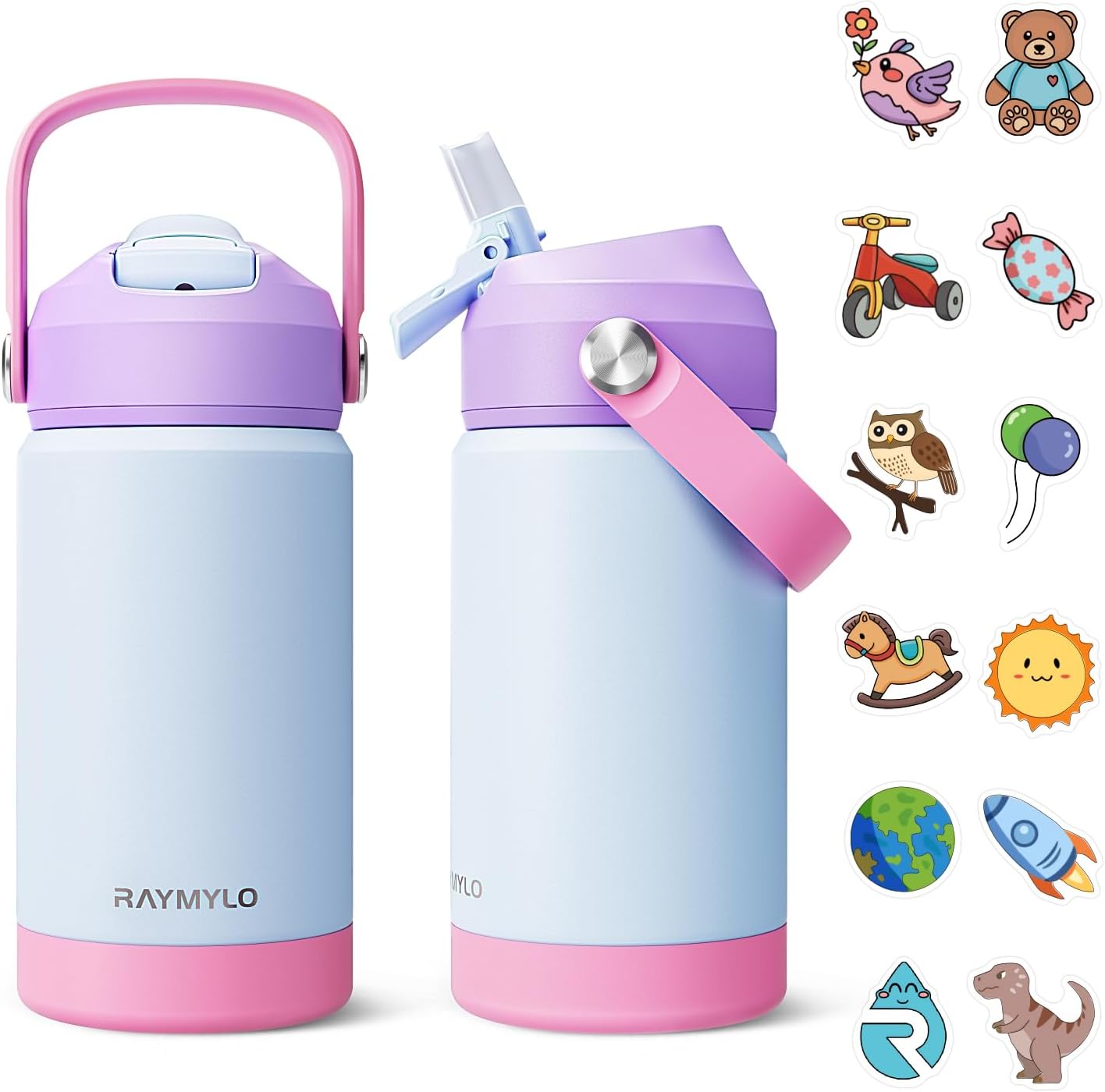 Kids Water Bottle, Toddler Stainless Steel Insulated Hydro Small Flask with Straw & Silicone Boot, Boys/Girls Small Water Bottle for School, 100% Leakproof & BPA Free & Keep Cold for 24 Hours