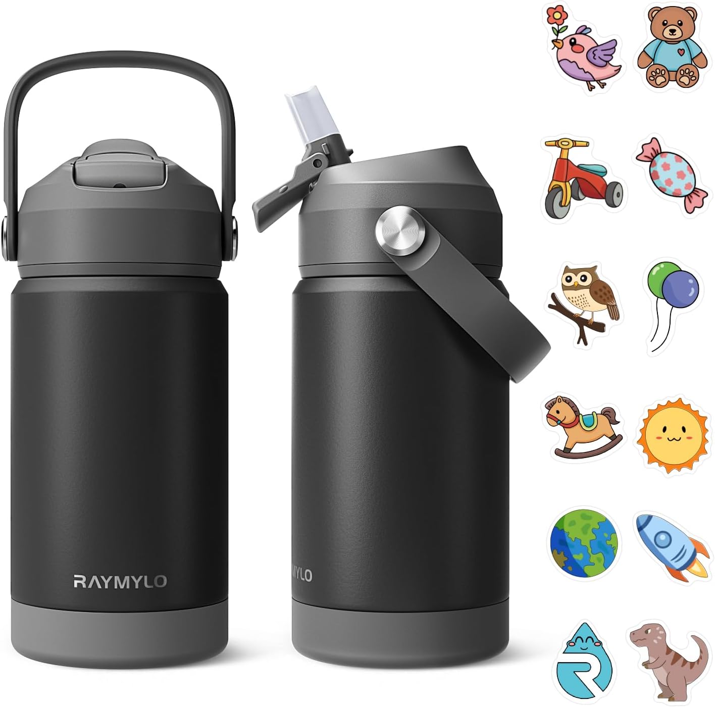 Kids Water Bottle, Toddler Stainless Steel Insulated Hydro Small Flask with Straw & Silicone Boot, Boys/Girls Small Water Bottle for School, 100% Leakproof & BPA Free & Keep Cold for 24 Hours