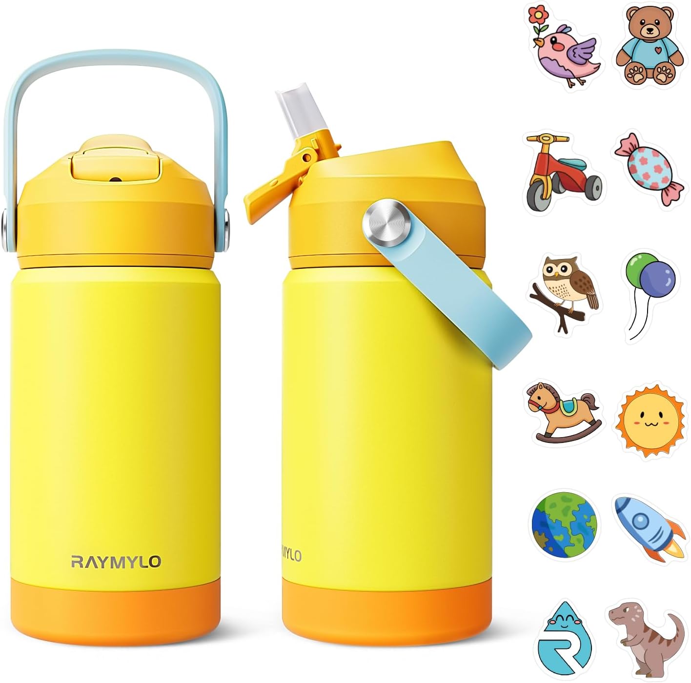 Kids Water Bottle, Toddler Stainless Steel Insulated Hydro Small Flask with Straw & Silicone Boot, Boys/Girls Small Water Bottle for School, 100% Leakproof & BPA Free & Keep Cold for 24 Hours