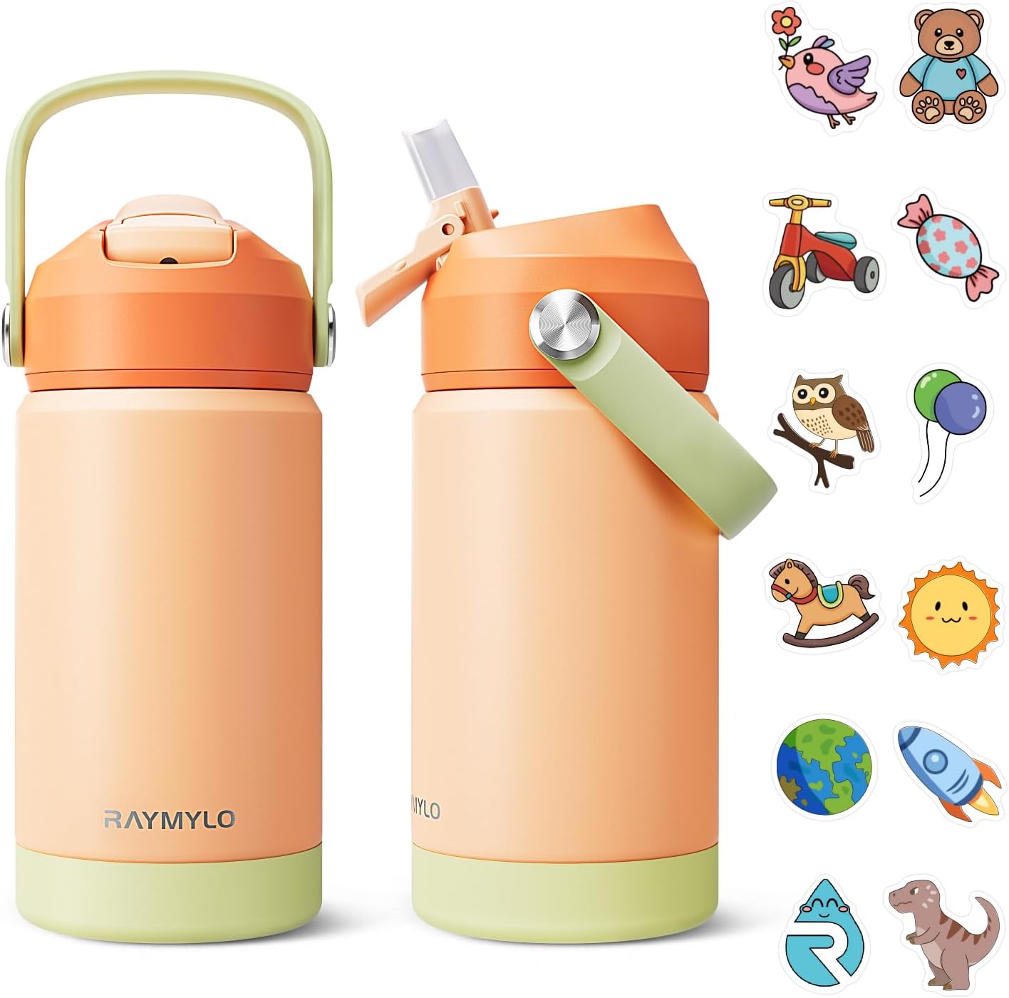Kids Water Bottle, Toddler Stainless Steel Insulated Hydro Small Flask with Straw & Silicone Boot, Boys/Girls Small Water Bottle for School, 100% Leakproof & BPA Free & Keep Cold for 24 Hours