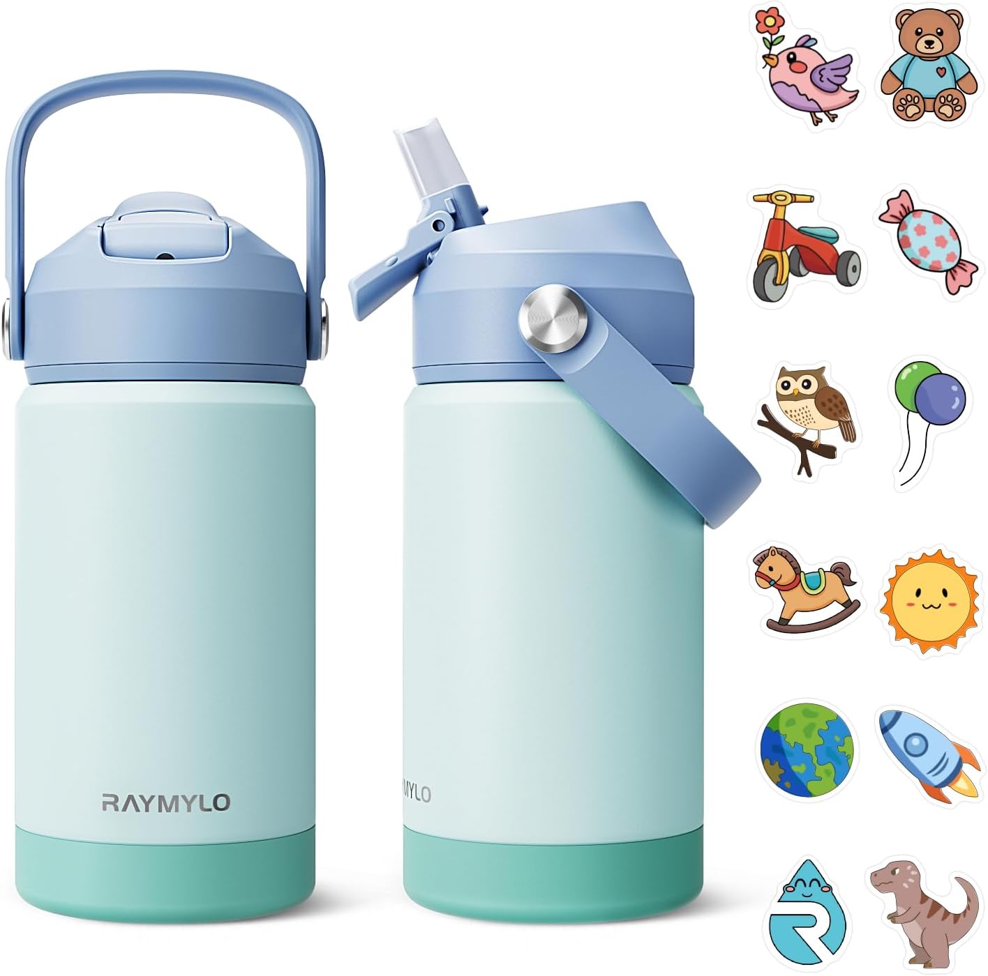 Kids Water Bottle, Toddler Stainless Steel Insulated Hydro Small Flask with Straw & Silicone Boot, Boys/Girls Small Water Bottle for School, 100% Leakproof & BPA Free & Keep Cold for 24 Hours