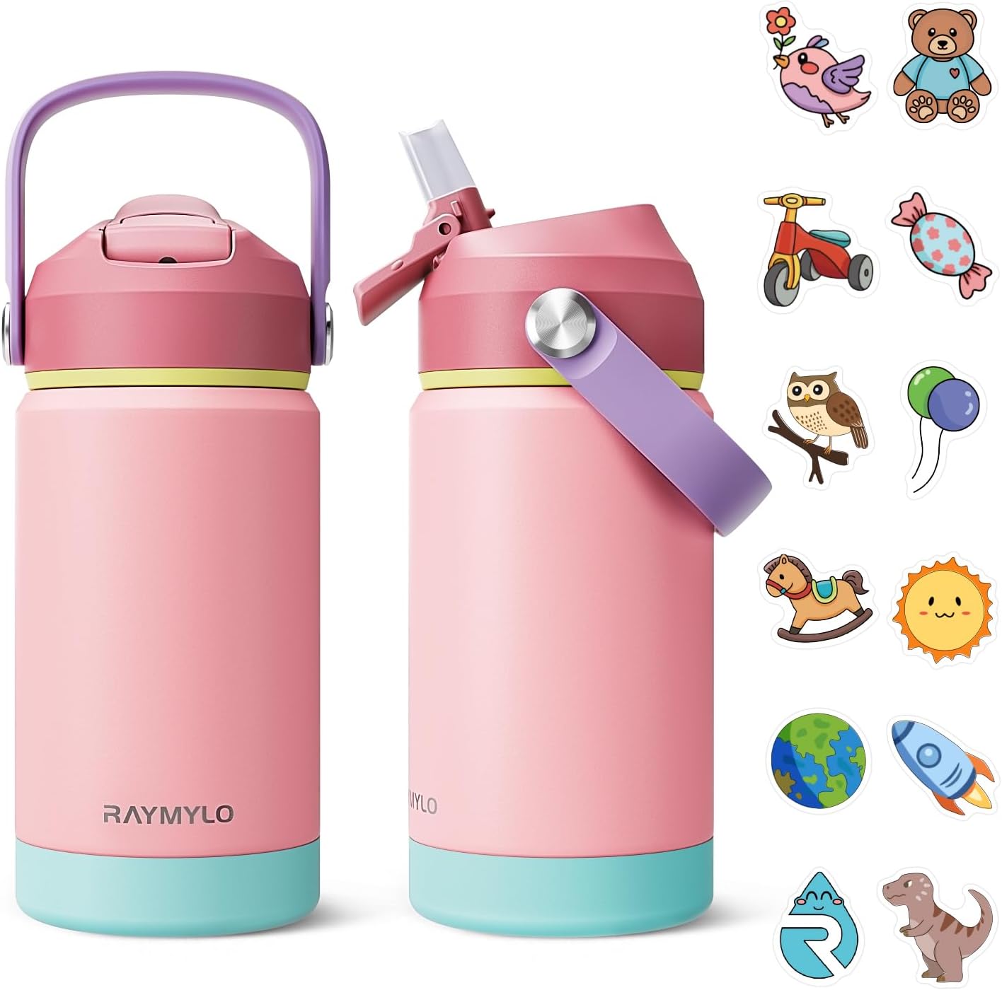 Kids Water Bottle, Toddler Stainless Steel Insulated Hydro Small Flask with Straw & Silicone Boot, Boys/Girls Small Water Bottle for School, 100% Leakproof & BPA Free & Keep Cold for 24 Hours