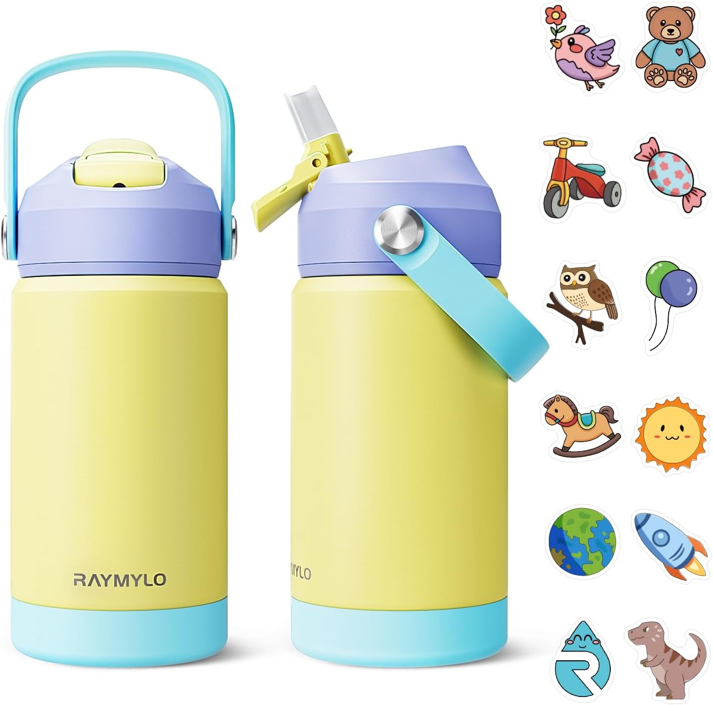 Kids Water Bottle, Toddler Stainless Steel Insulated Hydro Small Flask with Straw & Silicone Boot, Boys/Girls Small Water Bottle for School, 100% Leakproof & BPA Free & Keep Cold for 24 Hours