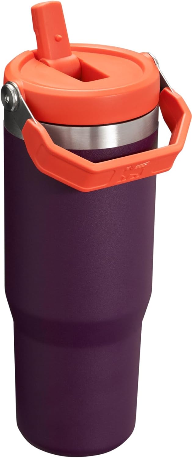 Iceflow 30 Oz Insulated Stainless Steel Tumbler with Handle, Twist-On Lid, and Flip-Up Straw - Leak Resistant, BPA-Free - Plum