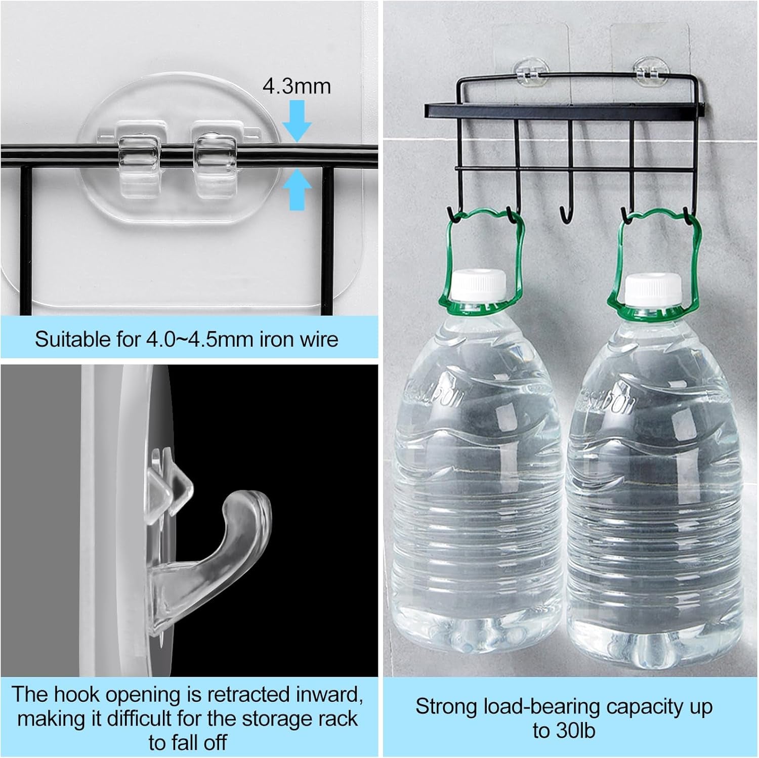 15 Pack Shower Caddy Adhesive Replacements, No-Drill Strong Hooks (fits 80 chars)