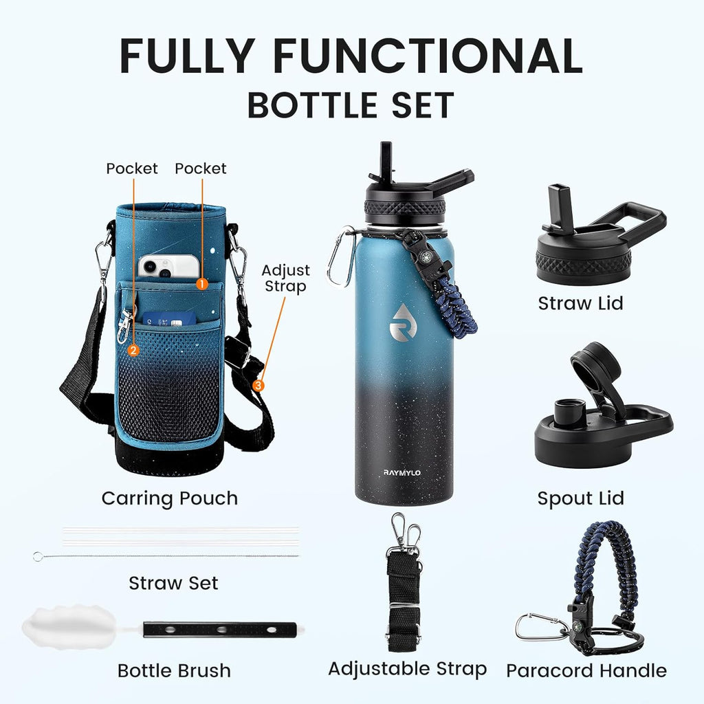 40Oz Insulated Water Bottle, Triple Wall Vacuum Stainless Steel Water Bottles, Keeps Cold 48H, Reusable Metal Water Flask Jug for Gym, Sports, Camping, Hiking,Travel, Starry Sky-Indigo/Black