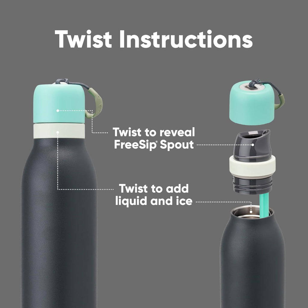 FreeSip Twist Insulated Stainless Steel Bottle w/ Straw, 18/24oz, BPA-Free