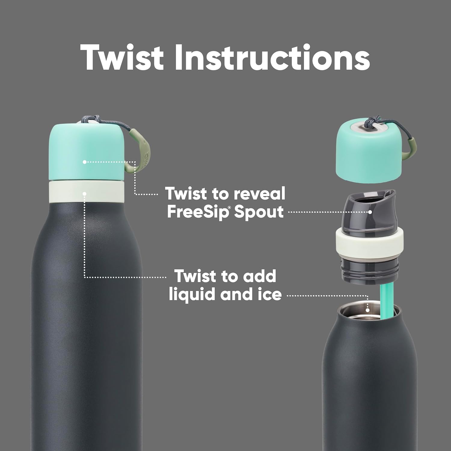 FreeSip Twist Insulated Stainless Steel Bottle w/ Straw, 18/24oz, BPA-Free