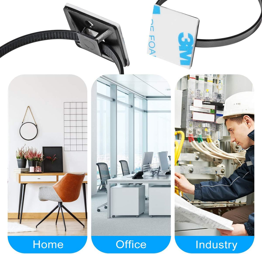 500 PCS 3/4" White Self Adhesive Cable Zip Tie Mounts Wire Clips Holders Squares