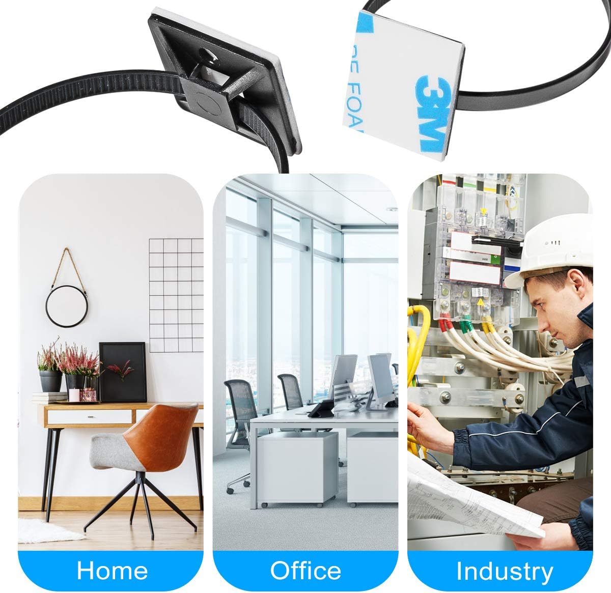 500 PCS 3/4" White Self Adhesive Cable Zip Tie Mounts Wire Clips Holders Squares