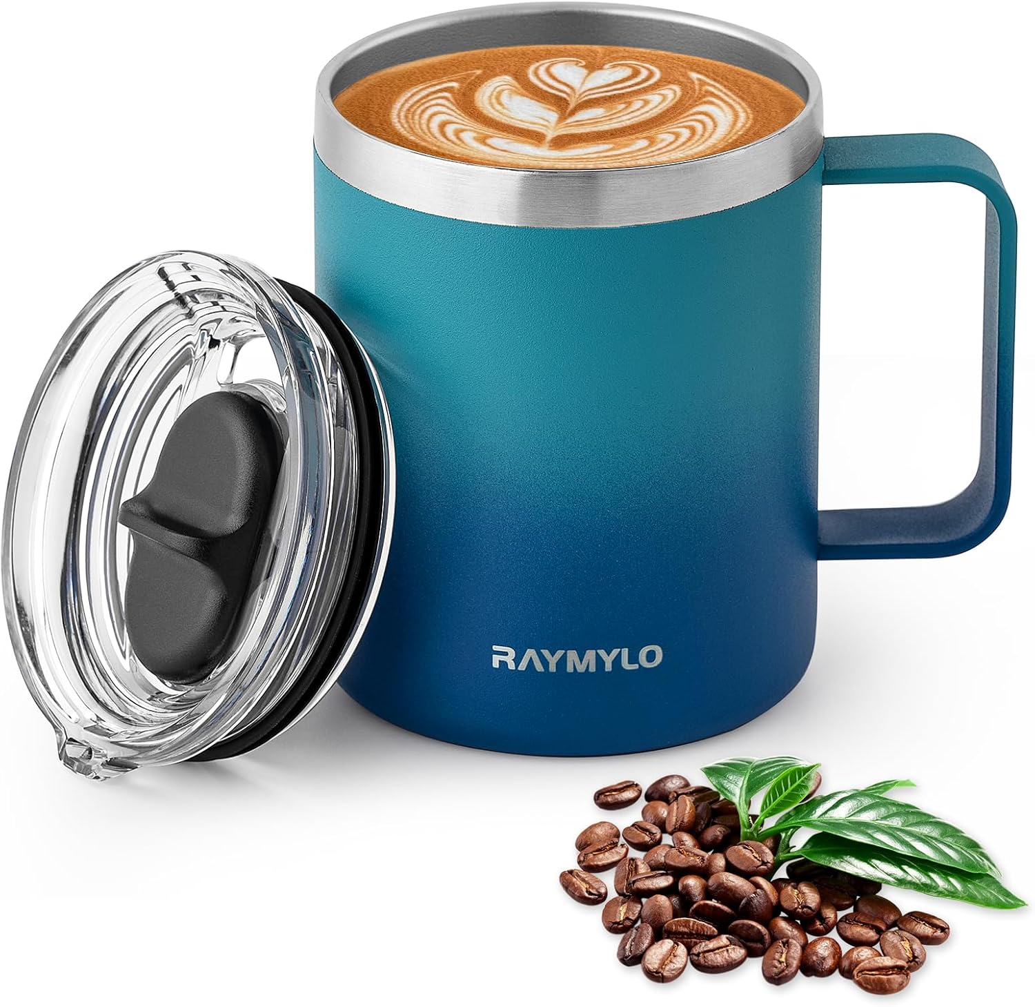 12 Oz Insulated Stainless Steel Coffee Mug with Leak-Proof Detachable Slider Lid, Keeps Beverages Cold for 9 Hours - Ideal for Home, Office, and Camping