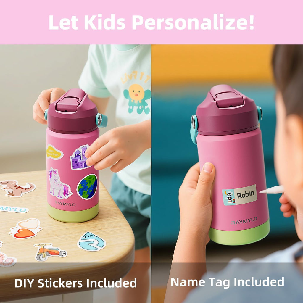 Kids Water Bottle, Toddler Stainless Steel Insulated Hydro Small Flask with Straw & Silicone Boot, Boys/Girls Small Water Bottle for School, 100% Leakproof & BPA Free & Keep Cold for 24 Hours