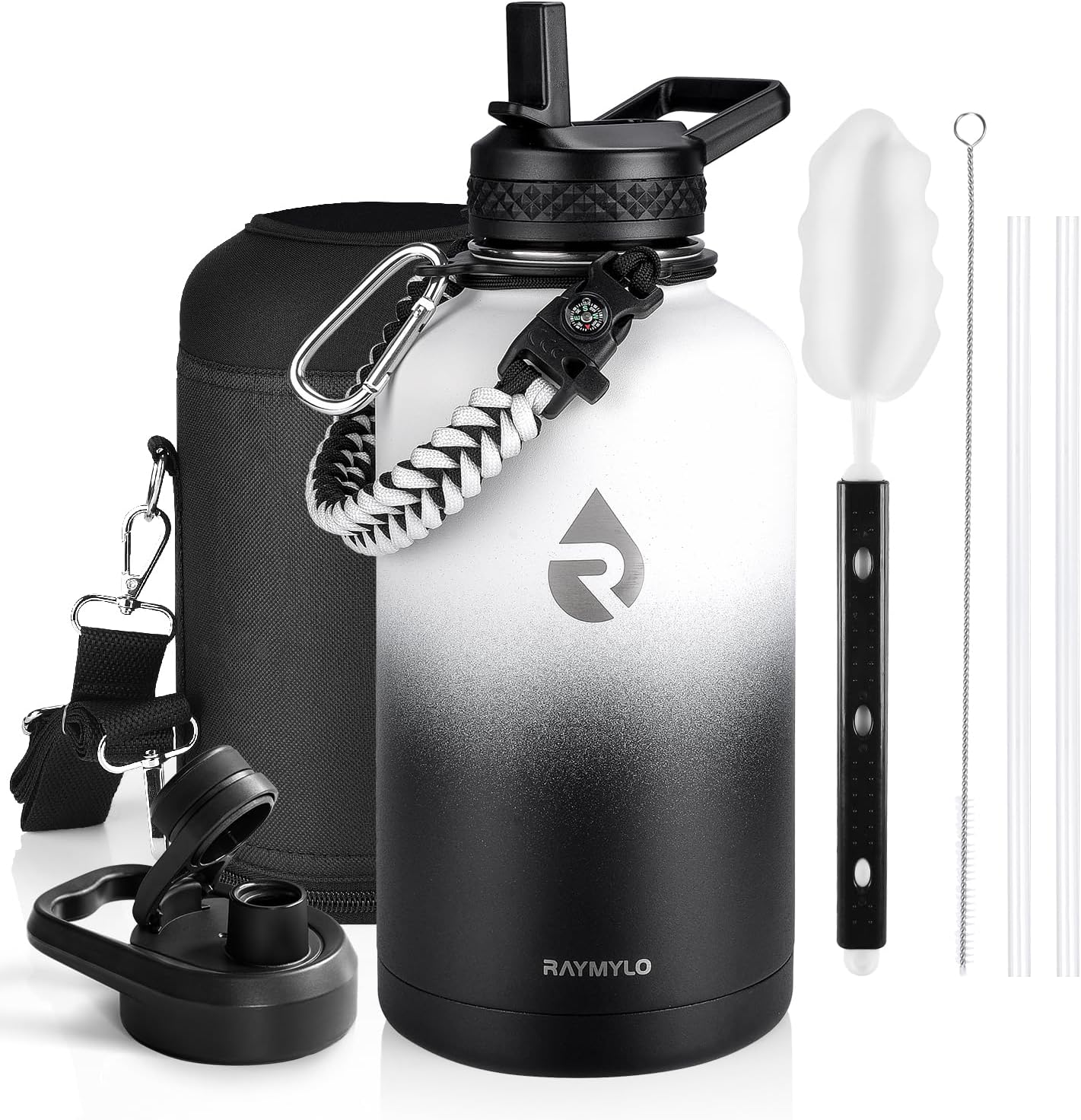 Insulated Water Bottle 64 Oz, Triple Wall Vacuum Stainless Steel (Cold for 48 Hrs), Leak Proof & Non-Bpa, Half Gallon Water Flask Jug with Paracord Handle & Straw Spout Lids