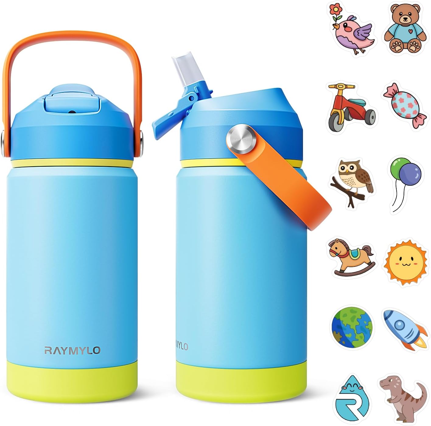 Kids Water Bottle, Toddler Stainless Steel Insulated Hydro Small Flask with Straw & Silicone Boot, Boys/Girls Small Water Bottle for School, 100% Leakproof & BPA Free & Keep Cold for 24 Hours