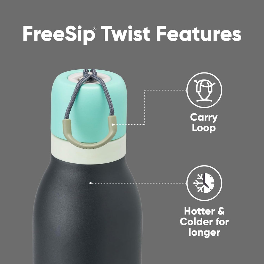 FreeSip Twist Insulated Stainless Steel Bottle w/ Straw, 18/24oz, BPA-Free