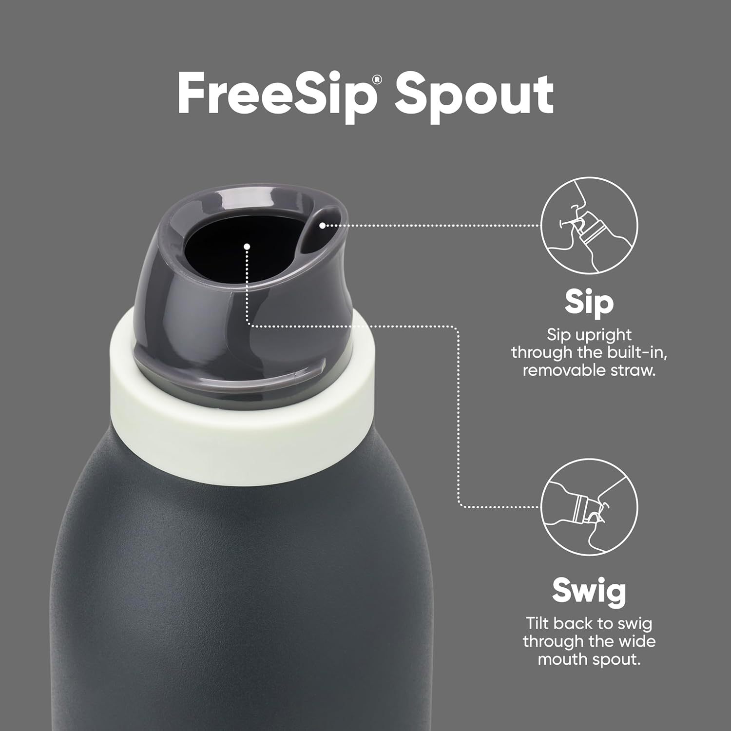 FreeSip Twist Insulated Stainless Steel Bottle w/ Straw, 18/24oz, BPA-Free
