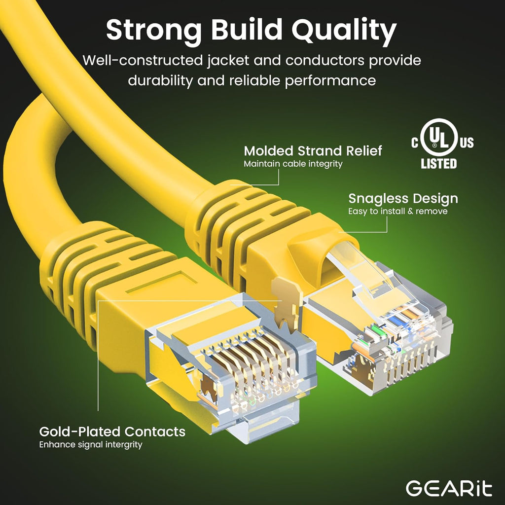 Cat 6 Ethernet Cable (24-Pack 6 Feet) Cat6 Network Patch, 10Gbps, RJ45, Snagless Cord, Gold-Plated Connectors, Internet for PC, TV, Tablet, Router, Printer, Servers, IT Data Center - Yellow