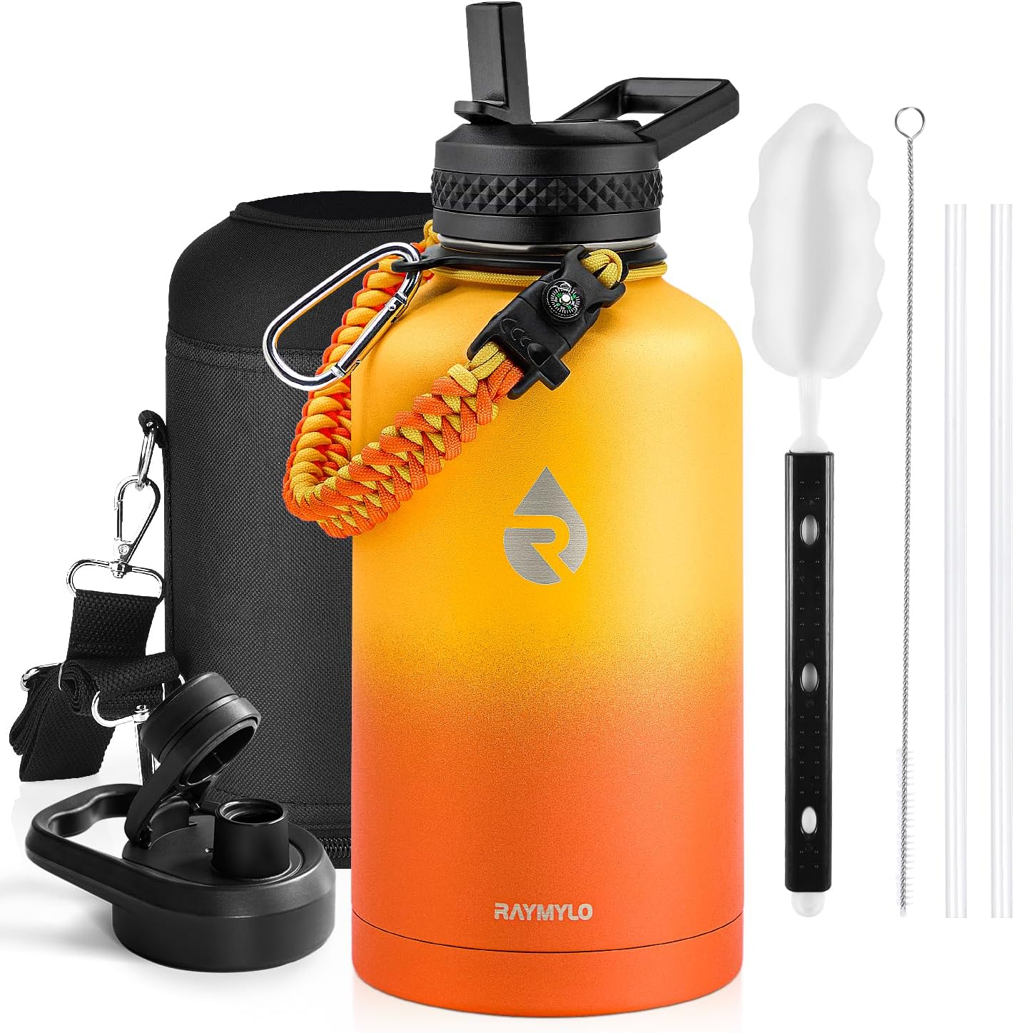 Insulated Water Bottle 64 Oz, Triple Wall Vacuum Stainless Steel (Cold for 48 Hrs), Leak Proof & Non-Bpa, Half Gallon Water Flask Jug with Paracord Handle & Straw Spout Lids