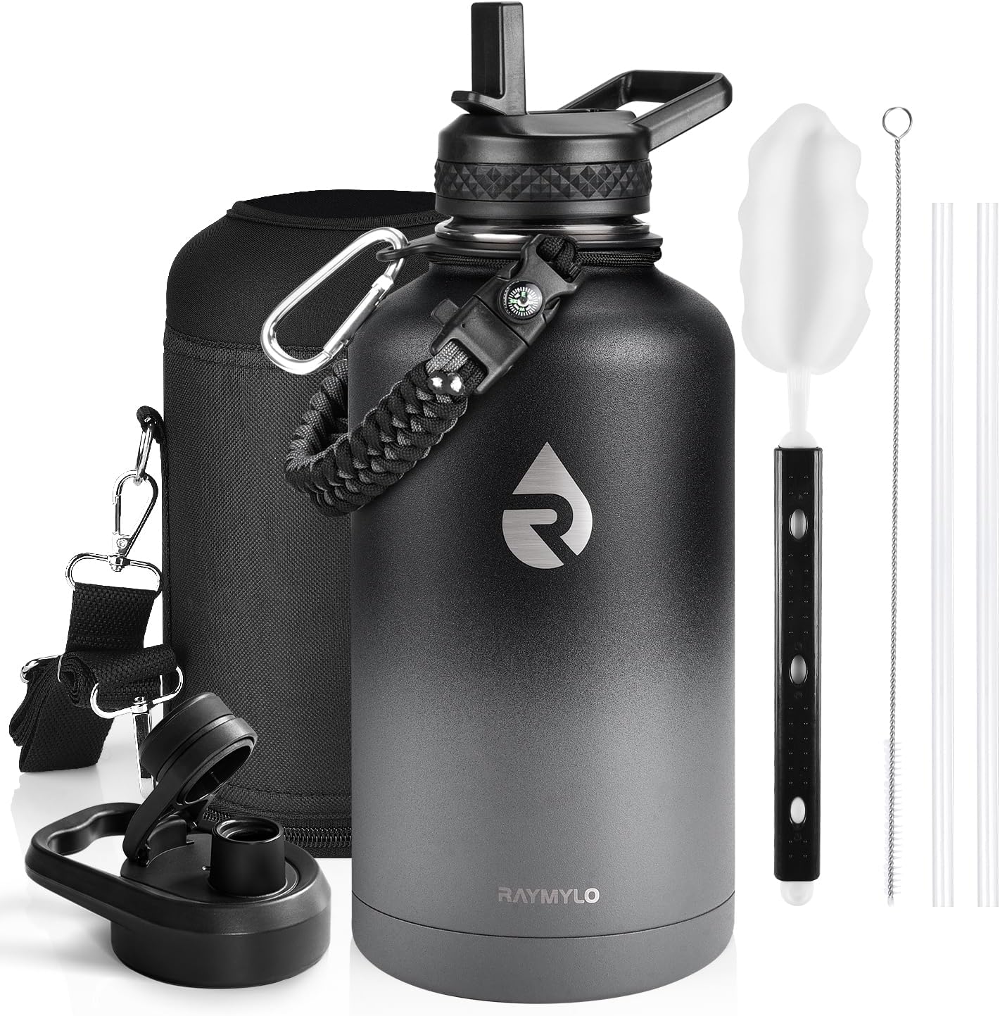 Insulated Water Bottle 64 Oz, Triple Wall Vacuum Stainless Steel (Cold for 48 Hrs), Leak Proof & Non-Bpa, Half Gallon Water Flask Jug with Paracord Handle & Straw Spout Lids