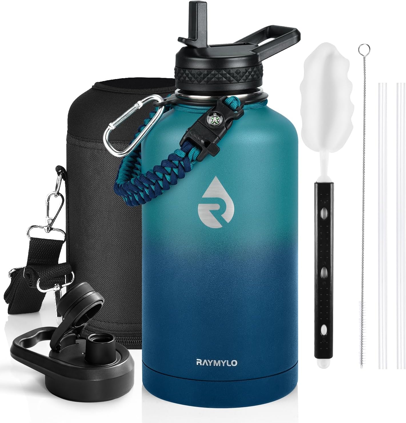 Insulated Water Bottle 64 Oz, Triple Wall Vacuum Stainless Steel (Cold for 48 Hrs), Leak Proof & Non-Bpa, Half Gallon Water Flask Jug with Paracord Handle & Straw Spout Lids