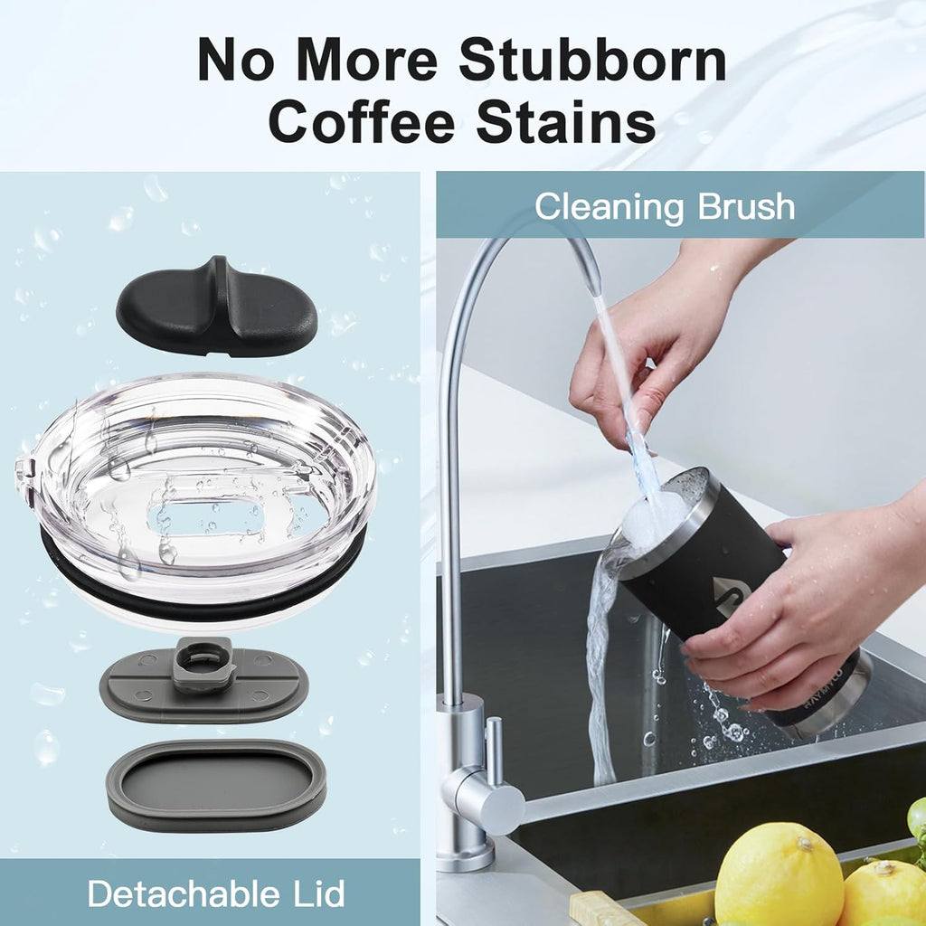 20 Oz Coffee Tumbler - Insulated Stainless Steel Travel Mug for Hot/Cold, Spill Proof with Bpa-Free Detachable Lid, Coffee Cup Fits Most Car Holder, Includes Chic Stickers, Magic Black