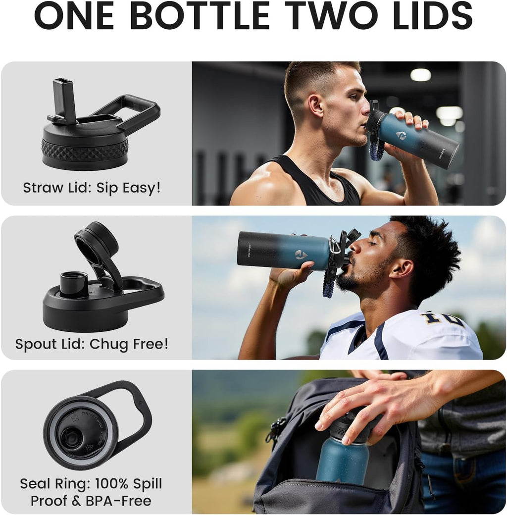 40Oz Insulated Water Bottle, Triple Wall Vacuum Stainless Steel Water Bottles, Keeps Cold 48H, Reusable Metal Water Flask Jug for Gym, Sports, Camping, Hiking,Travel, Starry Sky-Indigo/Black