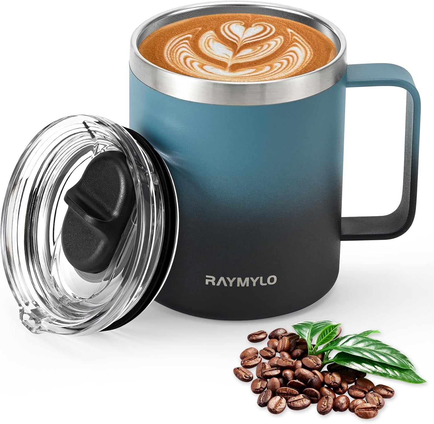 12 Oz Insulated Stainless Steel Coffee Mug with Leak-Proof Detachable Slider Lid, Keeps Beverages Cold for 9 Hours - Ideal for Home, Office, and Camping