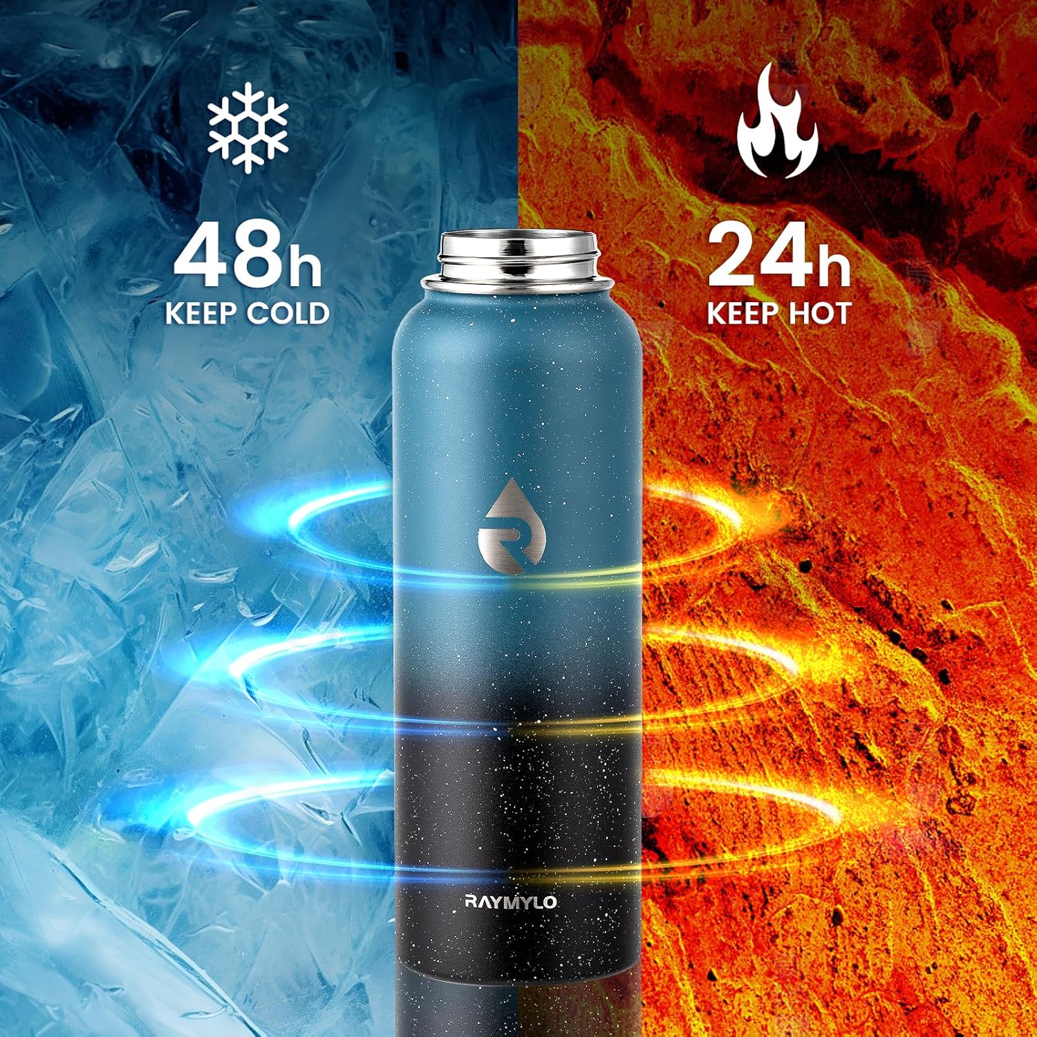 40Oz Insulated Water Bottle, Triple Wall Vacuum Stainless Steel Water Bottles, Keeps Cold 48H, Reusable Metal Water Flask Jug for Gym, Sports, Camping, Hiking,Travel, Starry Sky-Indigo/Black