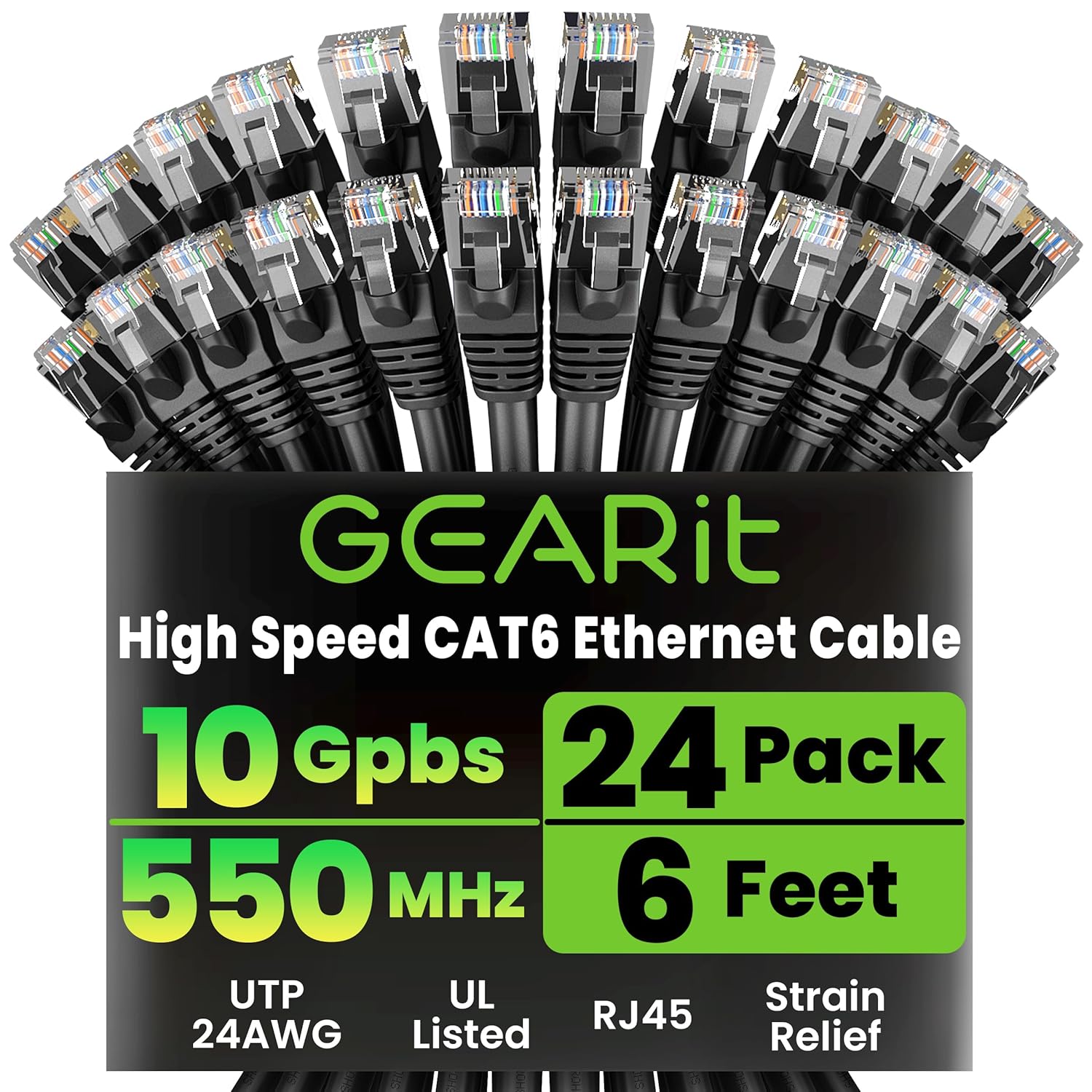 Cat 6 Ethernet Cable (24-Pack 6 Feet) Cat6 Network Patch, 10Gbps, RJ45, Snagless Cord, Gold-Plated Connectors, Internet for PC, TV, Tablet, Router, Printer, Servers, IT Data Center - Yellow