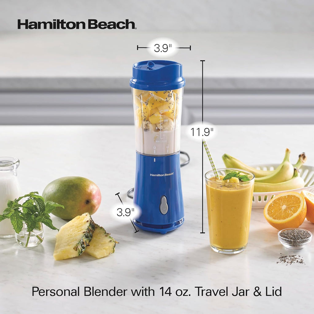 Portable Blender for Shakes and Smoothies, 14 Oz BPA Free Travel Cup & Lid, Durable Stainless Steel Blades, Personal Smoothie Blender, Blue, 51132G