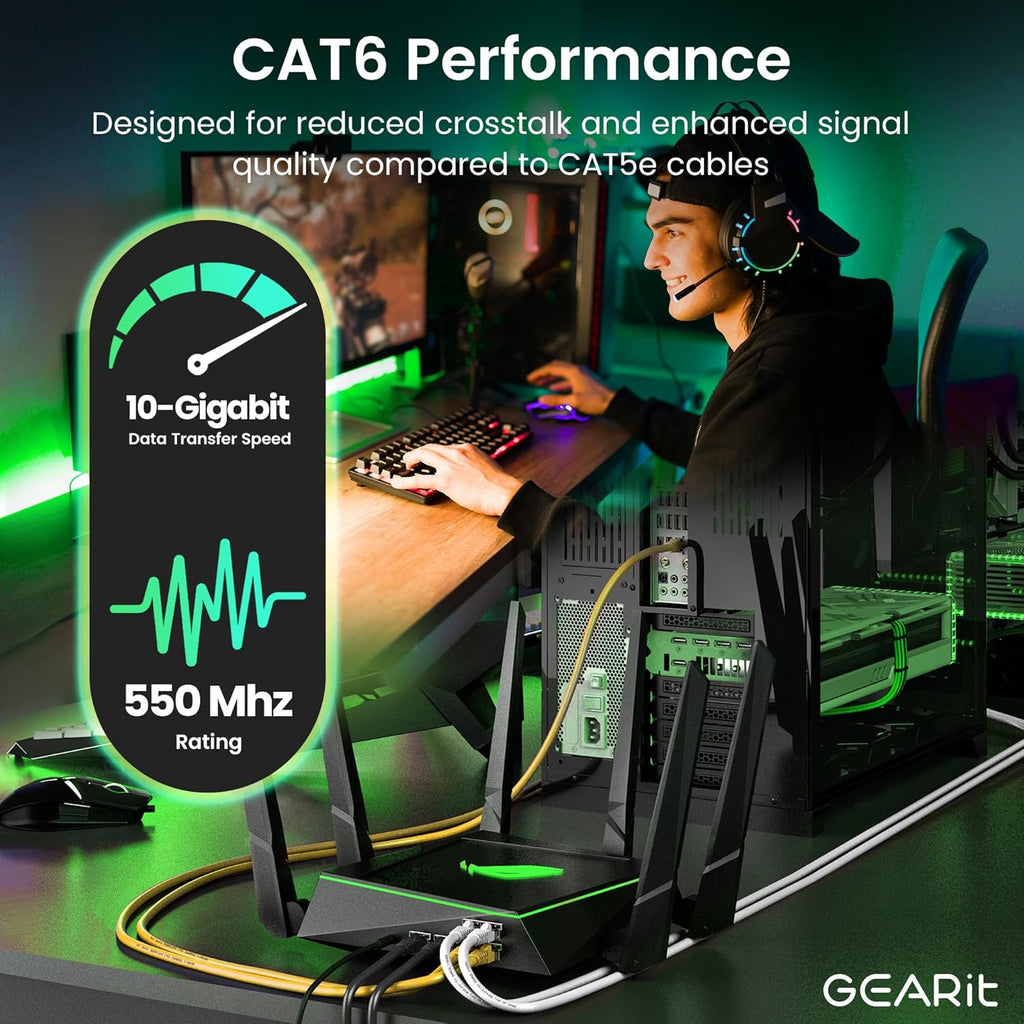 Cat 6 Ethernet Cable (24-Pack 6 Feet) Cat6 Network Patch, 10Gbps, RJ45, Snagless Cord, Gold-Plated Connectors, Internet for PC, TV, Tablet, Router, Printer, Servers, IT Data Center - Yellow