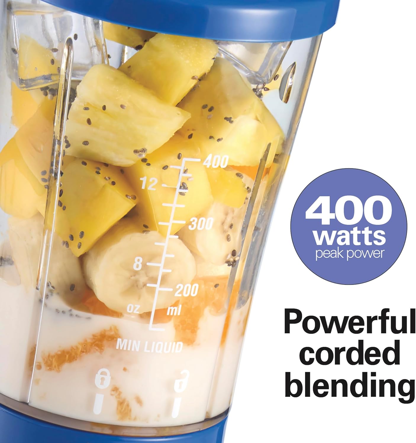 Portable Blender for Shakes and Smoothies, 14 Oz BPA Free Travel Cup & Lid, Durable Stainless Steel Blades, Personal Smoothie Blender, Blue, 51132G
