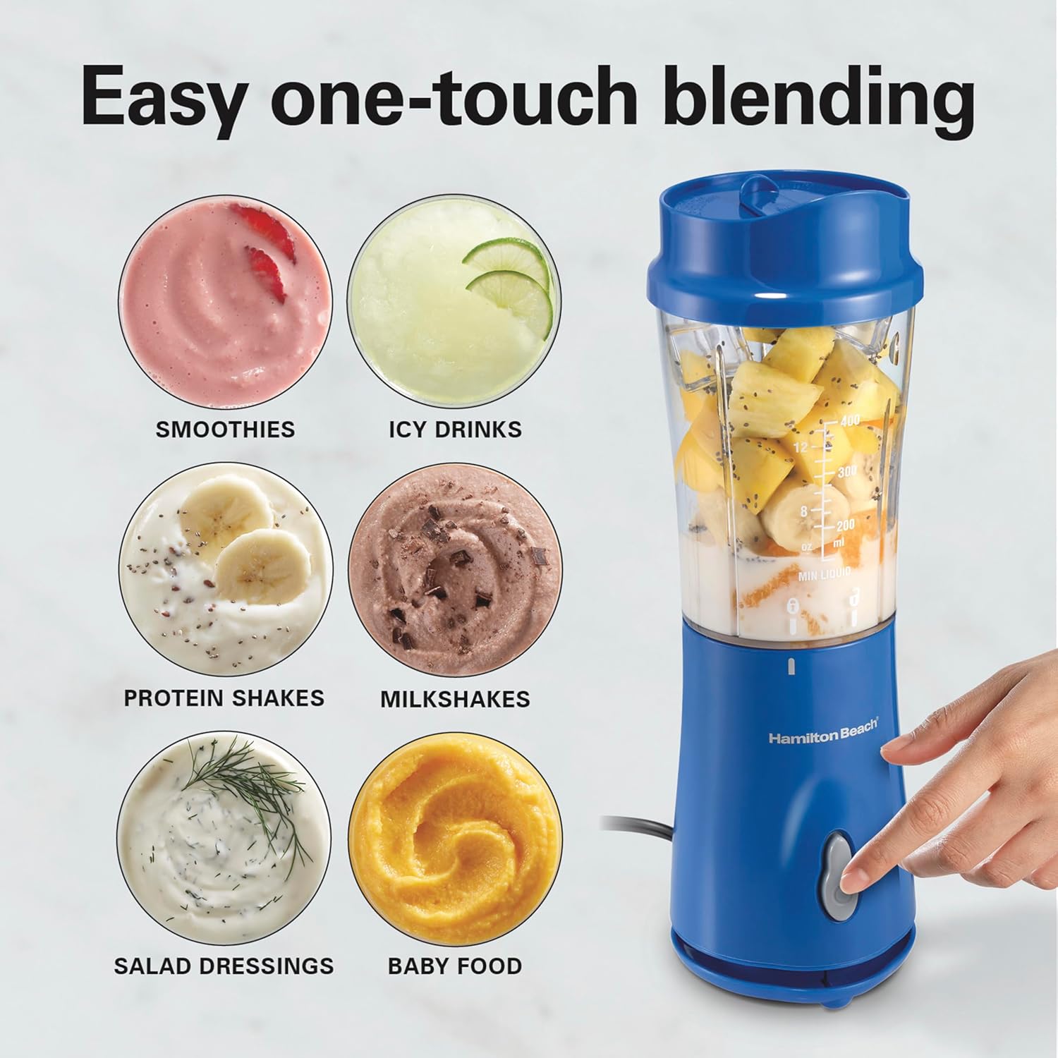 Portable Blender for Shakes and Smoothies, 14 Oz BPA Free Travel Cup & Lid, Durable Stainless Steel Blades, Personal Smoothie Blender, Blue, 51132G