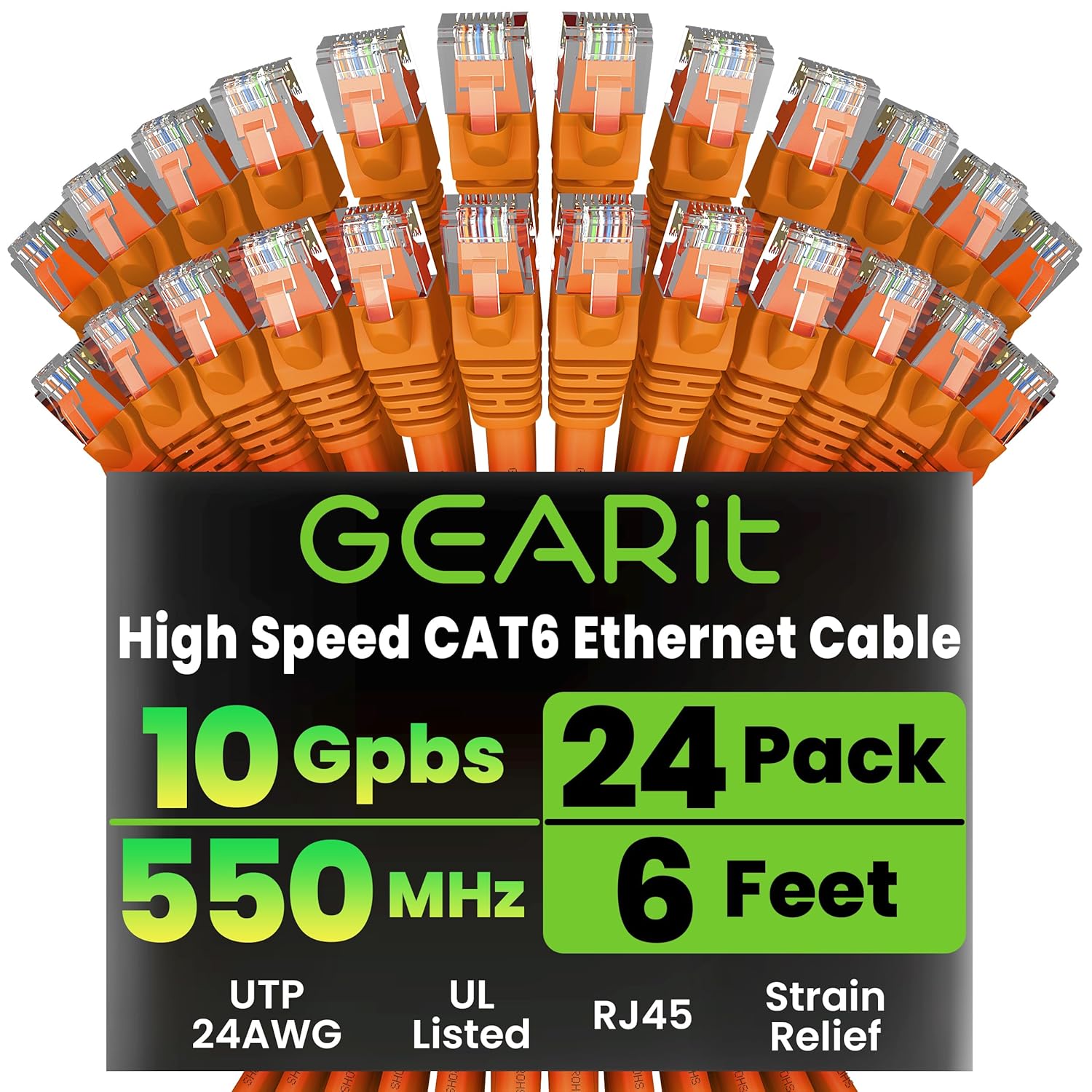 Cat 6 Ethernet Cable (24-Pack 6 Feet) Cat6 Network Patch, 10Gbps, RJ45, Snagless Cord, Gold-Plated Connectors, Internet for PC, TV, Tablet, Router, Printer, Servers, IT Data Center - Yellow