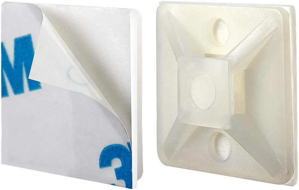 100 PCS 3/4" White Self Adhesive Cable Zip Tie Mounts Wire Cable Clips Holders Management Anchors Organizer Holders Squares(Hs-101S)