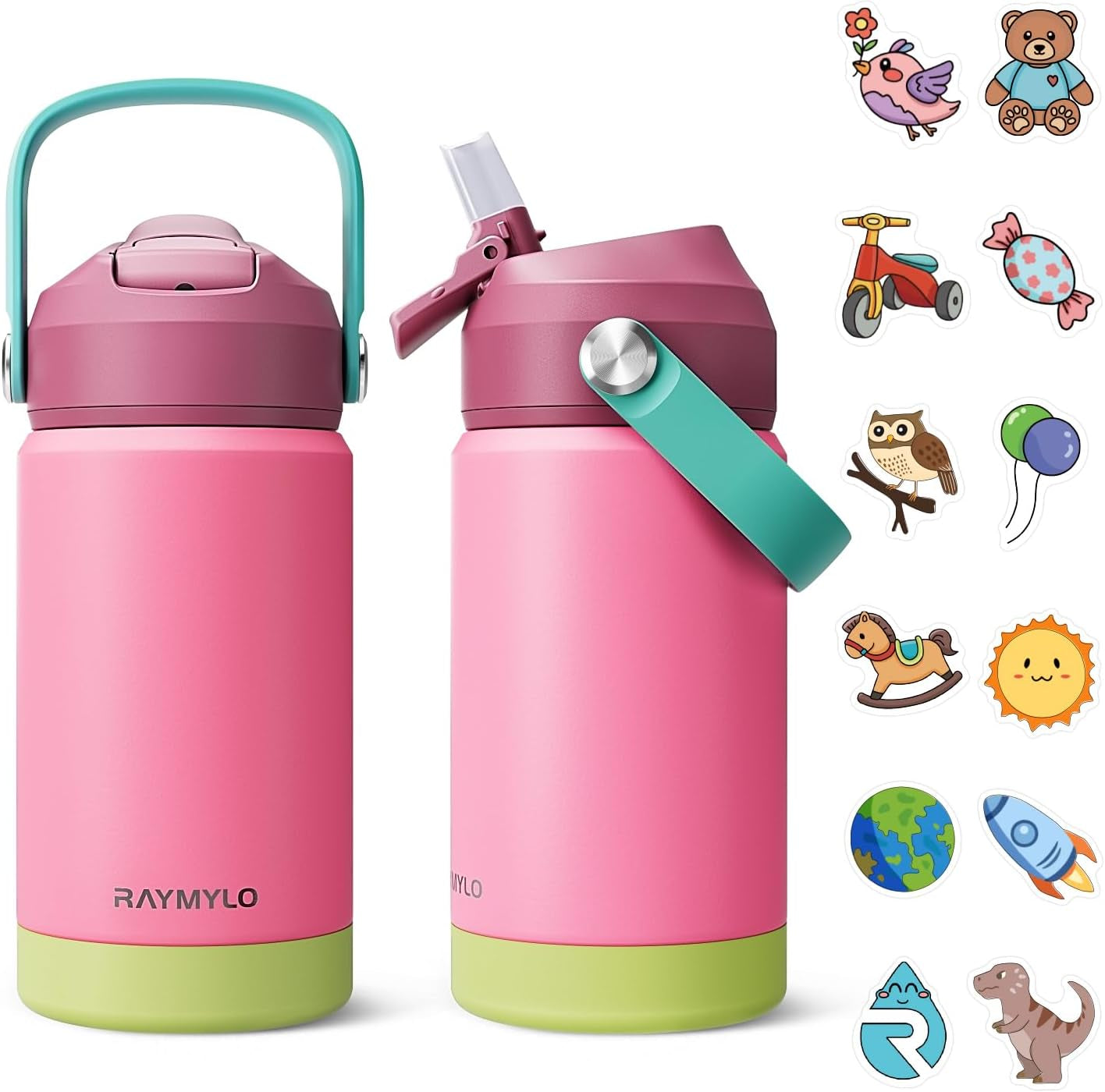 Kids Water Bottle, Toddler Stainless Steel Insulated Hydro Small Flask with Straw & Silicone Boot, Boys/Girls Small Water Bottle for School, 100% Leakproof & BPA Free & Keep Cold for 24 Hours