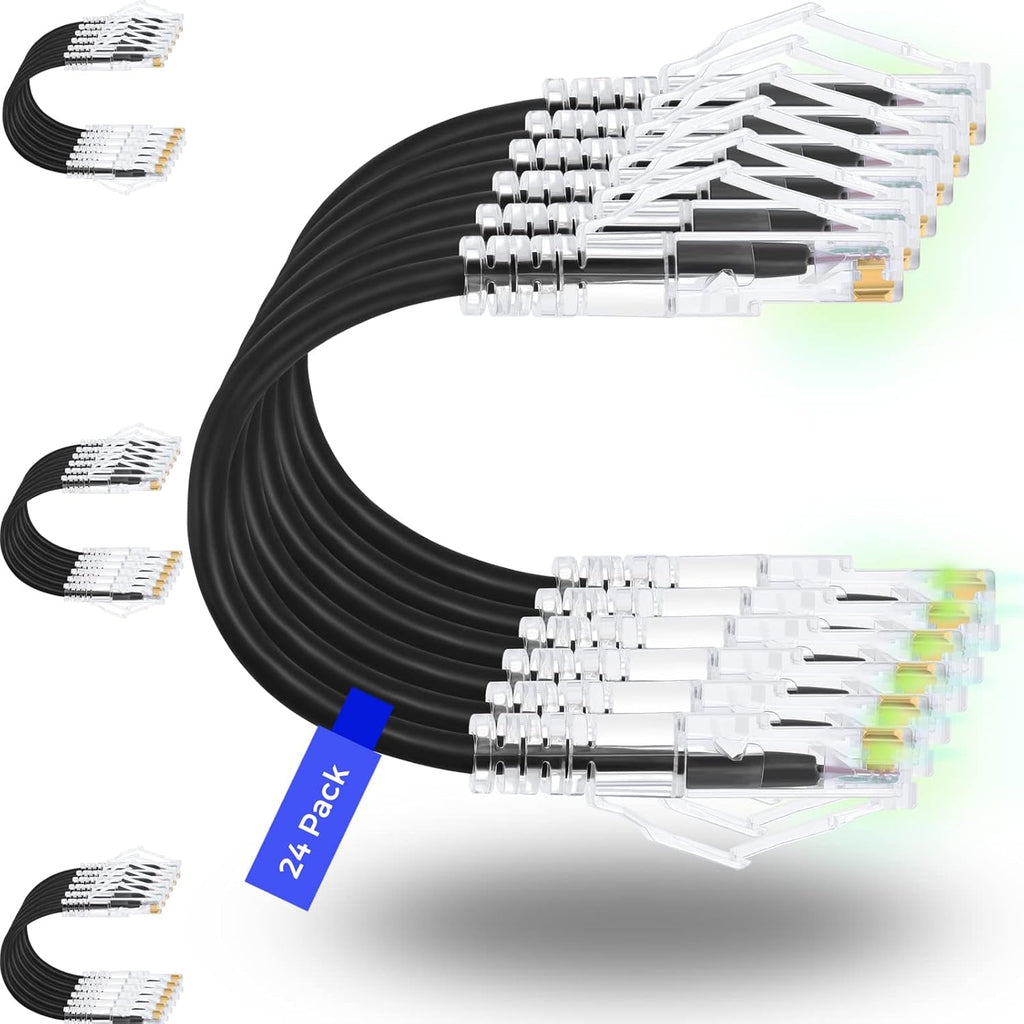 24-Pack 3ft Cat6/Cat6A Slim Ethernet Patch Cables 10G Snagless Flexible Network