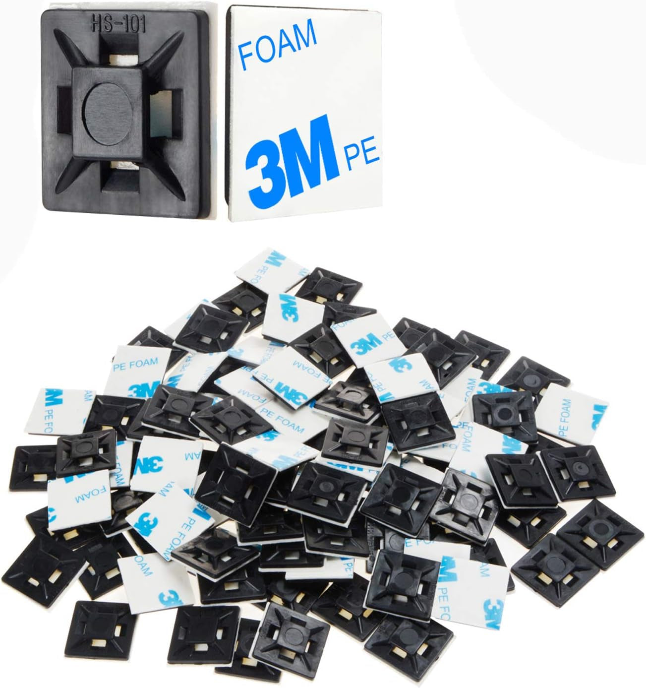 200 PCS 1/2" Black Self Adhesive Cable Zip Tie Mounts Wire Cable Clips Holders Management Anchors Organizer Holders Squares(Hs-100)