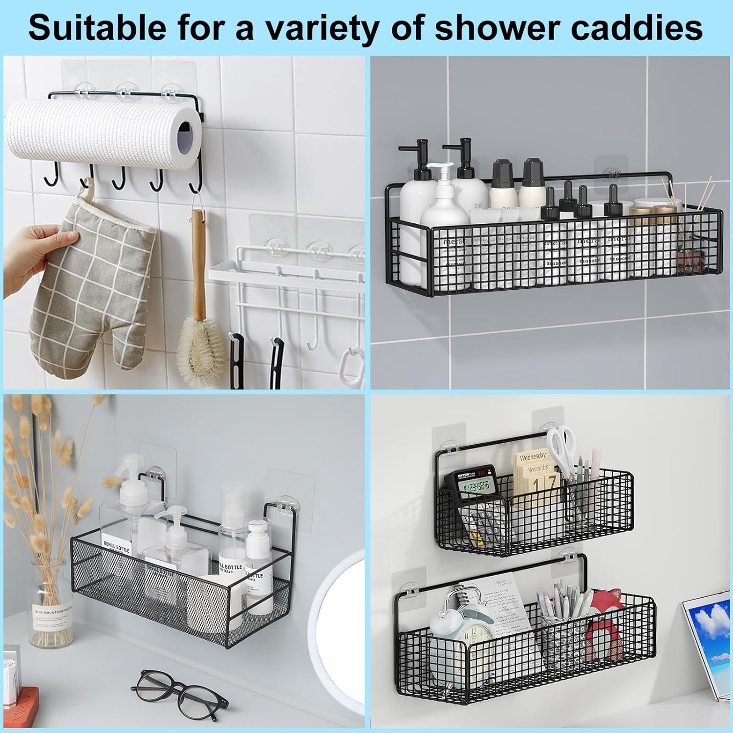 15 Pack Shower Caddy Adhesive Replacements, No-Drill Strong Hooks (fits 80 chars)